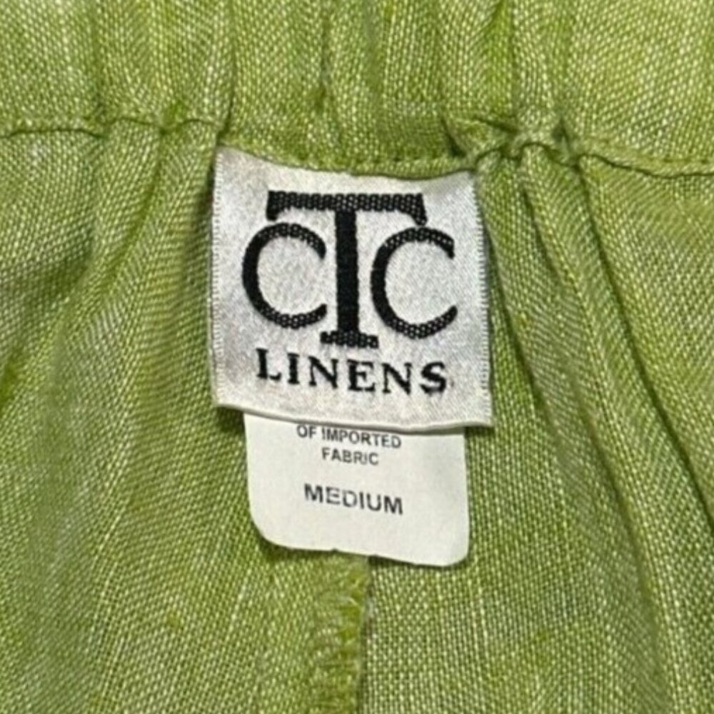 Vintage Womens Linen Pants M Green Wide Leg Coastal Vacay Beach Hawaii Tropical - Picture 7 of 8